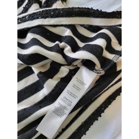 Chicos cold shoulder tiny sequin striped top sz Medium - Picture 4 of 6